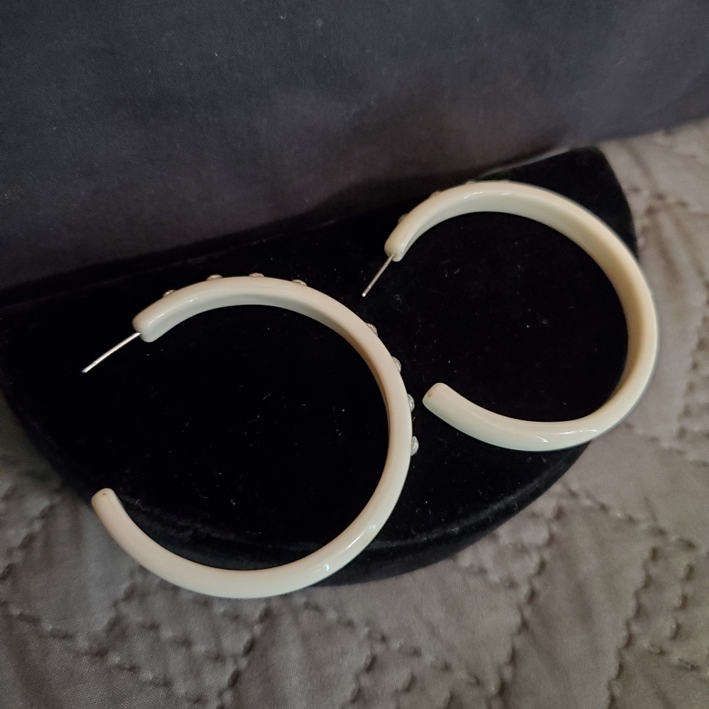 White & Rhinestone Hoop Earrings - Picture 5 of 8